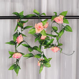 Maxbell 8x 8Ft Artificial Rose Silk Flower Green Leaf Vine Garland Home Wall Party Decor