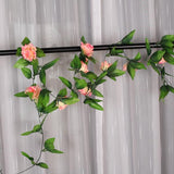 Maxbell 8x 8Ft Artificial Rose Silk Flower Green Leaf Vine Garland Home Wall Party Decor