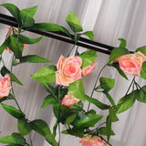 Maxbell 8x 8Ft Artificial Rose Silk Flower Green Leaf Vine Garland Home Wall Party Decor