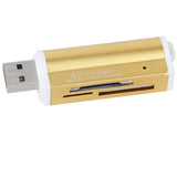 Maxbell Mini Golden 4 Ports USB 2.0 SD/MMC/RS MMC/Mini SD /TF All in one Memory Card Reader