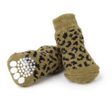 Maxbell Maxbell Leopard Print Pattern Pet Dog Puppy Cat Non-slip Socks with Cute Paw Prints XL