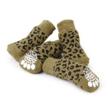 Maxbell Maxbell Leopard Print Pattern Pet Dog Puppy Cat Non-slip Socks with Cute Paw Prints XL