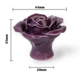 Maxbell a pair Dark Purple Rose Flower Ceramic Kitchen Cabinet Cupboard Handles Pull Knob