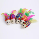 Maxbell Maxbell Lovely Sisal Rope Mouse Mice Weave Toy with Feather Tails Assorted colors