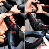 Maxbell 4xUniversal PU Leather Vehicle Car Steering Wheel Cover Sleeve Black+Red
