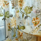 Maxbell Yellow Flower Voile Window Curtain Sheer Tulle Drape Beads Valance