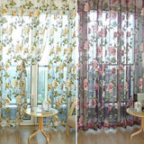 Maxbell Yellow Flower Voile Window Curtain Sheer Tulle Drape Beads Valance