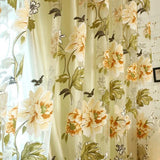 Maxbell Yellow Flower Voile Window Curtain Sheer Tulle Drape Beads Valance