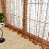 Maxbell Flocking Sheer Curtain Panel Window Balcony Tulle Panel Coffee