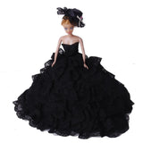 Maxbell Beautiful Black Wedding Dress with Layers of Ruffles Details for Doll