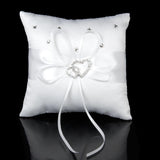 Maxbell 3xWhite Double Heart Crystal Rhinestone Wedding Ring Pillow 15cmx15cm