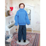 Maxbell Dollhouse Miniature Porcelain Doll Male in Blue Sweater