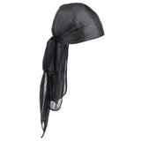 Unisex Bandana Hat Silky Durag Long Tail Headwrap Biker Chemo Cap Black