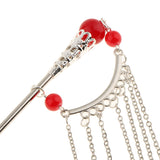 Ancient Chinese Cosplay Drama Hair Stick Pin Tassel Bell Bead Red