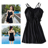 Women Swimsuits Solid V-Neck Push Up Swim Skirt Beach Bathing Suit Black M