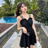 Women Swimsuits Solid V-Neck Push Up Swim Skirt Beach Bathing Suit Black M