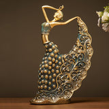 Female Peacock Dancer Figurine Dancing Sculpture Resin Crafts Home Decor