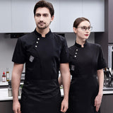 Maxbell Chef Jacket Short Sleeve Cooking Clothes Simple Chef Coat for Restaurant Black L