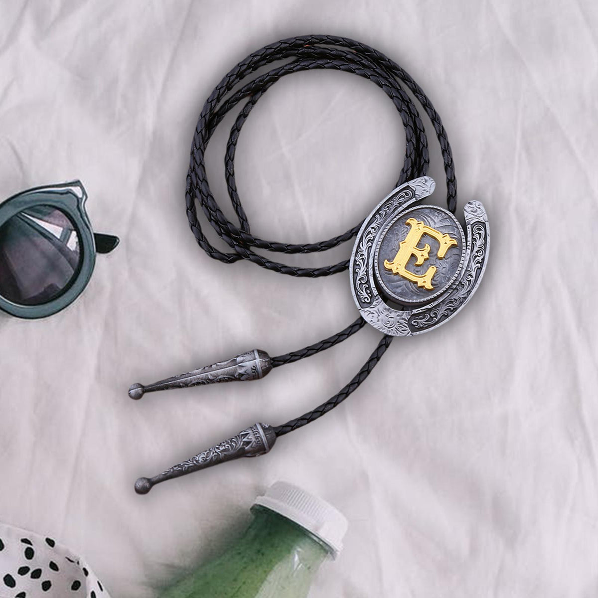 Maxbell Bolo Tie Necklace Letter Pendant Chain Casual for Hoodies Anniversary suits E