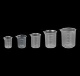 Maxbell 5pcs Assorted Sizes Plastic Lab Beakers Test Measuring Graduated Cup
