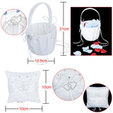 Maxbell Wedding Flower Girl Basket/Pocket Ring Pillow White Double Heart for Wedding
