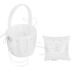 Maxbell Wedding Flower Girl Basket/Pocket Ring Pillow White Double Heart for Wedding