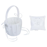 Maxbell Wedding Flower Girl Basket/Pocket Ring Pillow White Double Heart for Wedding