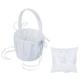 Maxbell Wedding Flower Girl Basket/Pocket Ring Pillow White Double Heart for Wedding