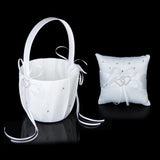 Maxbell Wedding Flower Girl Basket/Pocket Ring Pillow White Double Heart for Wedding