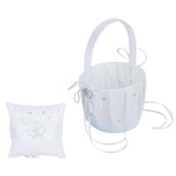 Maxbell Wedding Flower Girl Basket/Pocket Ring Pillow White Double Heart for Wedding