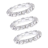 Maxbell 3 Pcs Elastic Silver Tone Single Row Crystal Rhinestone Toe Ring Bridal Jewelry 3mm