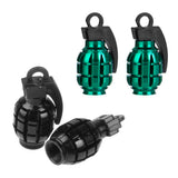 Maxbell 4 Black+Green Grenade Tyre Tire Valve Caps Dust Covers Bike Bicycle MTB BMX Car