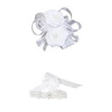 Maxbell Dress Gown SASH Pearl Beaded Waist Belt White Wrist Corsage Flower Wedding Prom