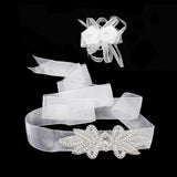 Maxbell Bridal Party Dress Gown SASH Waist Belt White Wrist Corsage Flower Wedding Prom