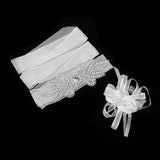 Maxbell Bridal Party Dress Gown SASH Waist Belt White Wrist Corsage Flower Wedding Prom