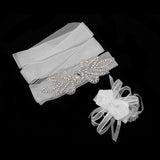 Maxbell Bridal Party Dress Gown SASH Waist Belt White Wrist Corsage Flower Wedding Prom