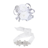 Maxbell Bridal Party Dress Gown SASH Waist Belt White Wrist Corsage Flower Wedding Prom