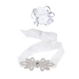 Maxbell Bridal Party Dress Gown SASH Waist Belt White Wrist Corsage Flower Wedding Prom