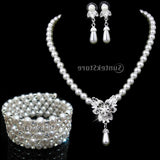 Maxbell Elegant Crystal Pearl Necklace Earrings Bracelet Wristband Wedding Jewelry Set - Aladdin Shoppers