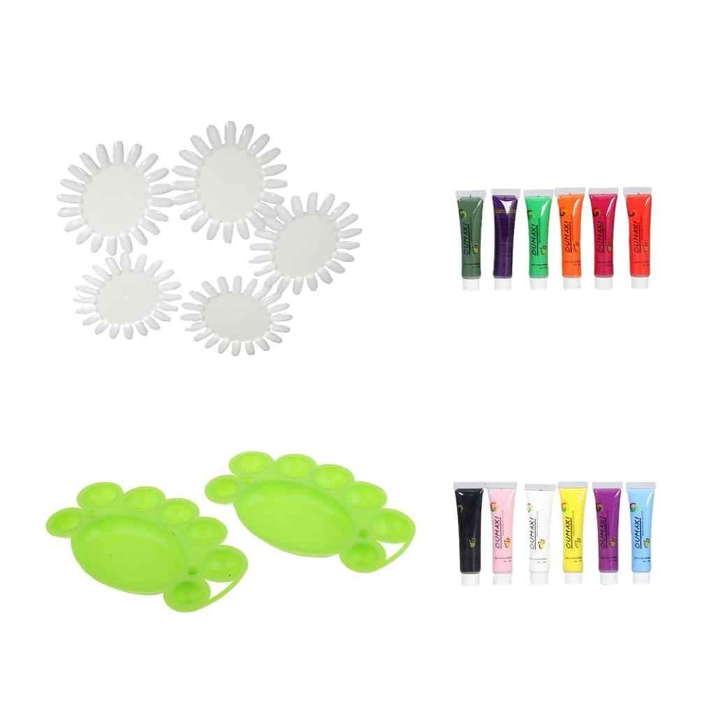 Maxbell Maxbell 12 Colors Acrylic Nail Art Painting Drawing Pigment Tubes + 2 Pcs Nail Color Mixing Palatte+ 5Pcs Nail Art Color Display Chart