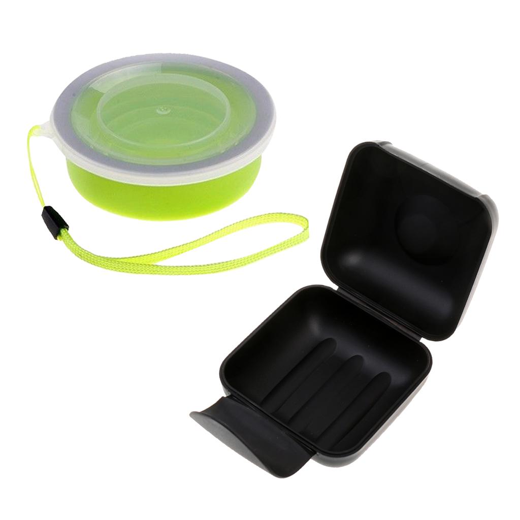 Maxbell Maxbell 1 Piece Travel Soap Dish Box Holder + 1 Piece Silicone Camping Folding Cup