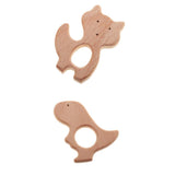 2 Pieces Fox Dinosaur Shape Natural Wooden Baby Teether Teething Toy Gifts