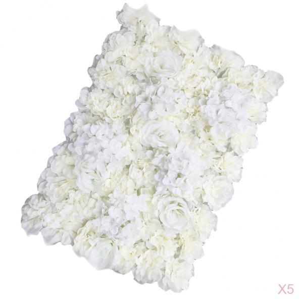 Maxbell 5 Pieces Artificial Rose Hydrangea Flower Wall Panels Wedding Decor Cream