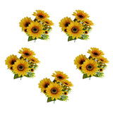 Maxbell 5Pcs Beautiful Lifelike Artificial Flower Home Office Decor Yellow Sunflower