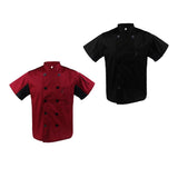 Maxbell 2pcs Durable Red Black Chef Jackets Short Sleeve Hotel Waiter Kitchen Waiter Uniform Work Wear Tops M - Aladdin Shoppers