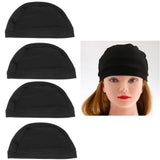 Maxbell Black Spandex Dome Cap for Making Wigs Nylon Snood Stretchy Wig Cap 4pcs