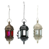 Maxbell Set 3 Pieces Retro European Iron Hanging Lantern Decorative Candle Holder with Mosaic Design Glass Panels - Aladdin Shoppers