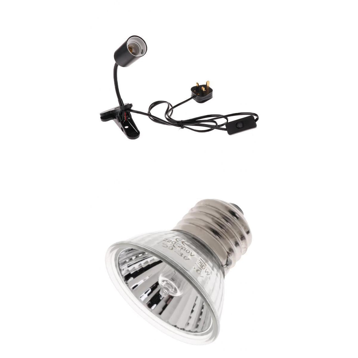 Maxbell Maxbell 50W Reptile UVB/UVA Basking Light Halogen Bulb W/ Lamp Holder UK Plug 220V