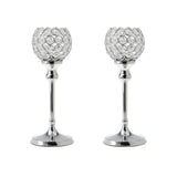Maxbell 2pcs 35cm Globe Pillar Candle Holder Wedding Banquet Centerpiece Silver