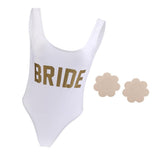 Maxbell Bride Letters Print Swimsuit Costume One-Piece Wedding Party Swimwear L 10 Pairs Satin Petal Breast Covers Breast Pads - Aladdin Shoppers